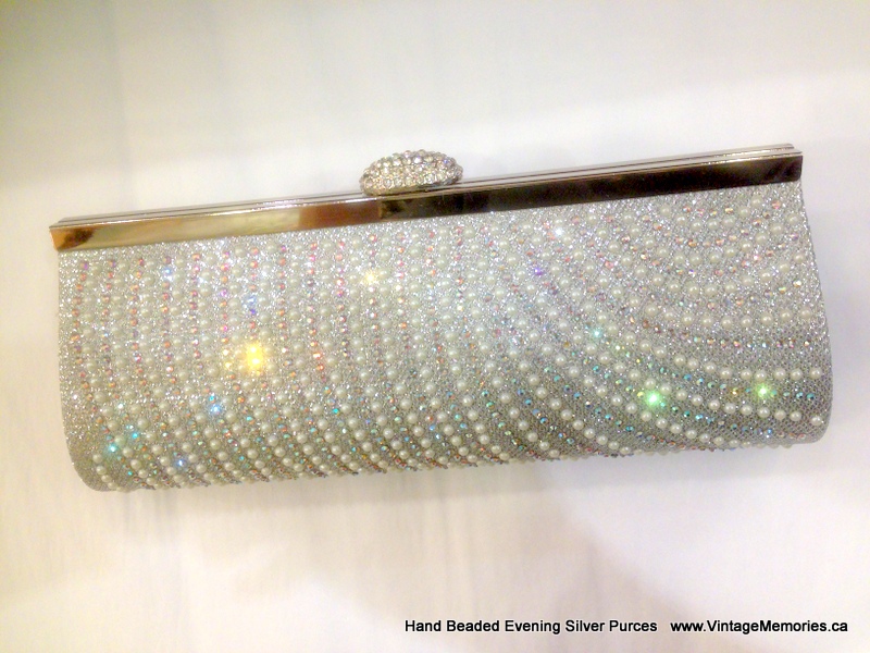 Hand Beaded Evening Silver Purces