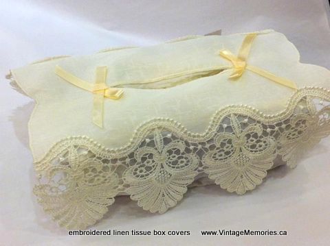embroidered linen tissue box covers
